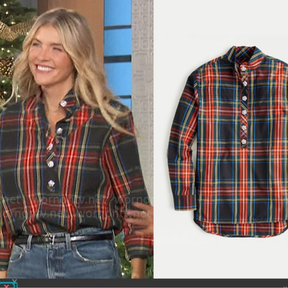 JCrew 🎄embellished tartan popover top - Picture 3 of 10